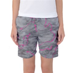 Marble Light Gray With Bright Magenta Pink Veins Texture Floor Background Retro Neon 80s Style Neon Colors Print Luxuous Real Marble Women s Basketball Shorts by genx