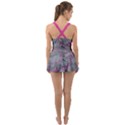 Marble light gray with bright magenta pink veins texture floor background retro neon 80s style neon colors print luxuous real marble Ruffle Top Dress Swimsuit View2