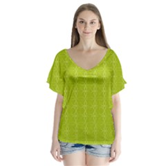 Background Texture Pattern Green V-neck Flutter Sleeve Top by HermanTelo