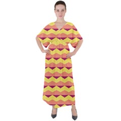 Background Colorful Chevron V-neck Boho Style Maxi Dress by HermanTelo