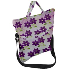 Purple Flower Fold Over Handle Tote Bag by HermanTelo