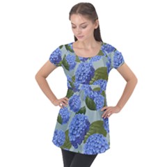 Hydrangea  Puff Sleeve Tunic Top by Sobalvarro