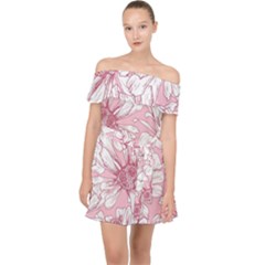 Pink Flowers Off Shoulder Chiffon Dress by Sobalvarro