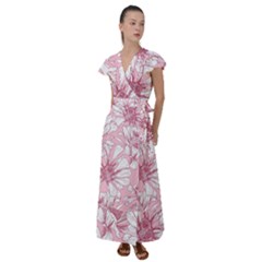 Pink Flowers Flutter Sleeve Maxi Dress by Sobalvarro