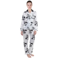 French France Fleur De Lys Metal Pattern Black And White Antique Vintage Satin Long Sleeve Pyjamas Set by Quebec