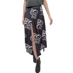 French France Fleur De Lys Metal Pattern Black And White Antique Vintage Black Rocker Velour Split Maxi Skirt by Quebec