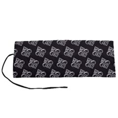 French France Fleur De Lys Metal Pattern Black And White Antique Vintage Black Rocker Roll Up Canvas Pencil Holder (s) by Quebec