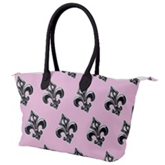 French France Fleur De Lys Metal Pattern Black And White Antique Vintage Pink And Black Rocker Canvas Shoulder Bag by Quebec
