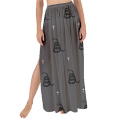 Gadsden Flag Don t Tread On Me Black And Gray Snake And Metal Gothic Crosses Maxi Chiffon Tie-up Sarong by snek