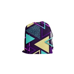 Retrowave Aesthetic Vaporwave Retro Memphis Triangle Pattern 80s Yellow Turquoise Purple Drawstring Pouch (xs) by genx