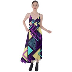 Retrowave Aesthetic Vaporwave Retro Memphis Triangle Pattern 80s Yellow Turquoise Purple Tie Back Maxi Dress by genx