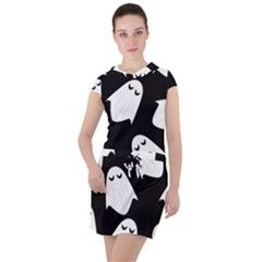 Ghost Halloween Pattern Drawstring Hooded Dress by Amaryn4rt