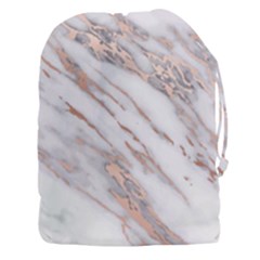 Marble With Metallic Rose Gold Intrusions On Gray White Stone Texture Pastel Pink Background Drawstring Pouch (3xl) by genx