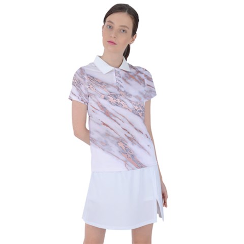 Marble With Metallic Rose Gold Intrusions On Gray White Stone Texture Pastel Pink Background Women s Polo Tee by genx