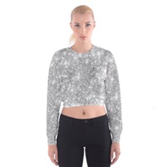 Silver And White Glitters Metallic Finish Party Texture Background Imitation Cropped Sweatshirt by genx