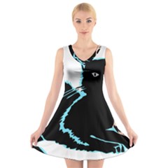 Black Cat & Halloween Skull V-neck Sleeveless Dress by gothicandhalloweenstore