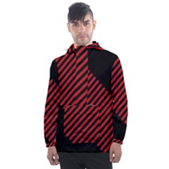 Bandes Lignes Rouge Men s Front Pocket Pullover Windbreaker by kcreatif