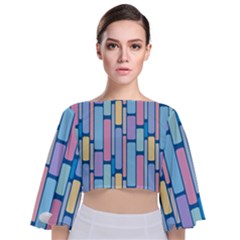 Background Wallpaper Block Pattern Tie Back Butterfly Sleeve Chiffon Top by Vaneshart