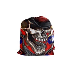 Confederate Flag Usa America United States Csa Civil War Rebel Dixie Military Poster Skull Drawstring Pouch (medium) by Sapixe