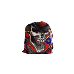 Confederate Flag Usa America United States Csa Civil War Rebel Dixie Military Poster Skull Drawstring Pouch (xs) by Sapixe