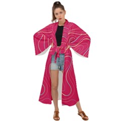 Pink Golden Lines Maxi Kimono by designsbymallika