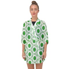 White Green Shapes Half Sleeve Chiffon Kimono by Mariart