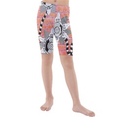 Brick Wall Flower Pot Kids  Mid Length Swim Shorts by okhismakingart