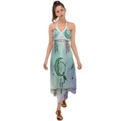 Dreamcatcher With Moon And Feathers Halter Tie Back Dress  by FantasyWorld7