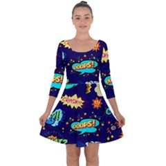 Bada Boom Pattern Quarter Sleeve Skater Dress by designsbymallika