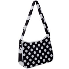 Black With White Polka Dots Zip Up Shoulder Bag by mccallacoulture