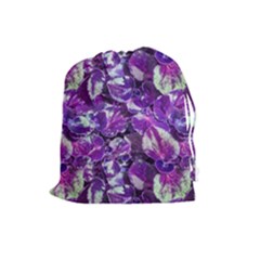 Botanical Violet Print Pattern 2 Drawstring Pouch (large) by dflcprintsclothing