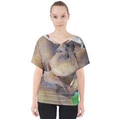 Close Up Mushroom Abstract V-neck Dolman Drape Top by Fractalsandkaleidoscopes
