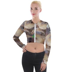 Close Up Mushroom Abstract Long Sleeve Cropped Velvet Jacket by Fractalsandkaleidoscopes