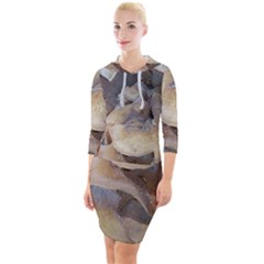 Close Up Mushroom Abstract Quarter Sleeve Hood Bodycon Dress by Fractalsandkaleidoscopes