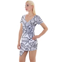 Phone Communication Technology Short Sleeve Asymmetric Mini Dress by HermanTelo