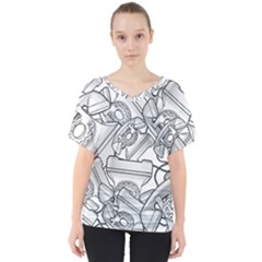 Phone Communication Technology V-neck Dolman Drape Top by HermanTelo