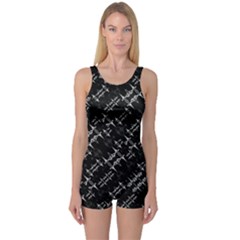 Black And White Ethnic Geometric Pattern One Piece Boyleg Swimsuit by dflcprintsclothing