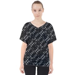 Black And White Ethnic Geometric Pattern V-neck Dolman Drape Top by dflcprintsclothing
