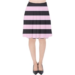 Black And Light Pastel Pink Large Stripes Goth Mime French Style Velvet High Waist Skirt by genx