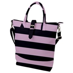 Black And Light Pastel Pink Large Stripes Goth Mime French Style Buckle Top Tote Bag by genx