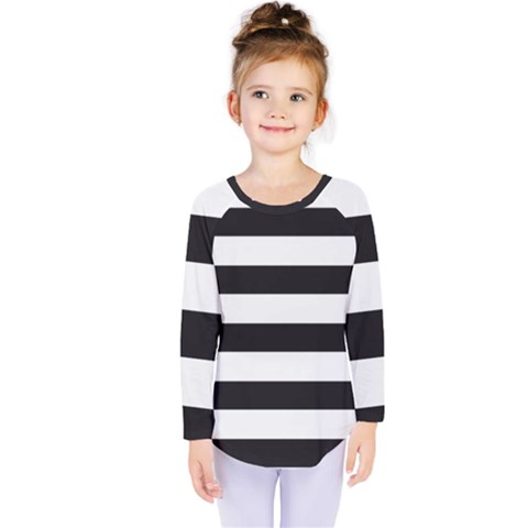 Black And White Large Stripes Goth Mime French Style Kids  Long Sleeve Tee by genx