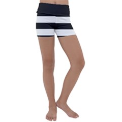 Black And White Large Stripes Goth Mime French Style Kids  Lightweight Velour Yoga Shorts by genx