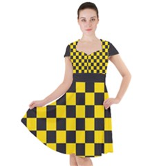 Checkerboard Pattern Black And Yellow Ancap Libertarian Cap Sleeve Midi Dress by snek
