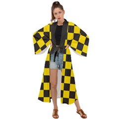 Checkerboard Pattern Black And Yellow Ancap Libertarian Maxi Kimono by snek