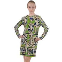 Egyptian Markings2 Long Sleeve Hoodie Dress by MijizaCreations