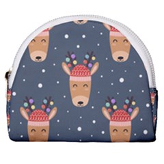 Cute Deer Heads Seamless Pattern Christmas Horseshoe Style Canvas Pouch by Vaneshart