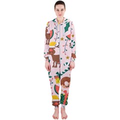 Colorful Funny Christmas Pattern Merry Xmas Hooded Jumpsuit (ladies)  by Vaneshart