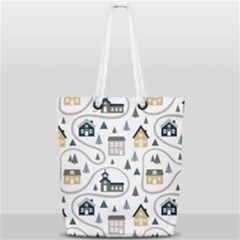 Abstract Seamless Pattern With Cute Houses Trees Road Full Print Rope Handle Tote (small) by Vaneshart