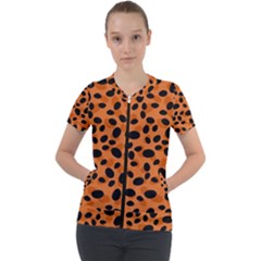 Orange Cheetah Animal Print Short Sleeve Zip Up Jacket by mccallacoulture
