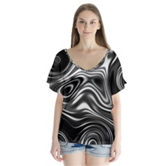 Wave Abstract Lines V-neck Flutter Sleeve Top by HermanTelo